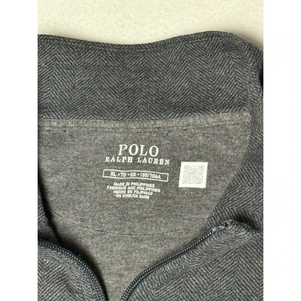 Polo Ralph Lauren Men's XL Gray Herringbone Quarter Zip Pullover Pony Logo